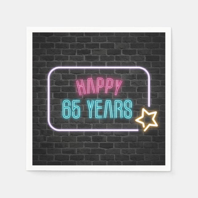 Serviette En Papier Neon 65e Marque d'anniversaire sur des serviettes  (Devant)