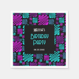 Serviette En Papier Neon brillant moderne Motif géométrique Anniversai