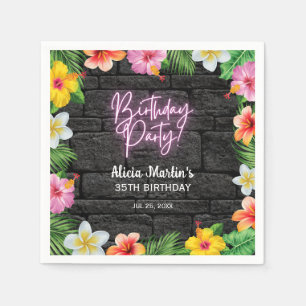 Serviette En Papier Neon Forêt Tropicale Été Hawaii fête d'anniversair