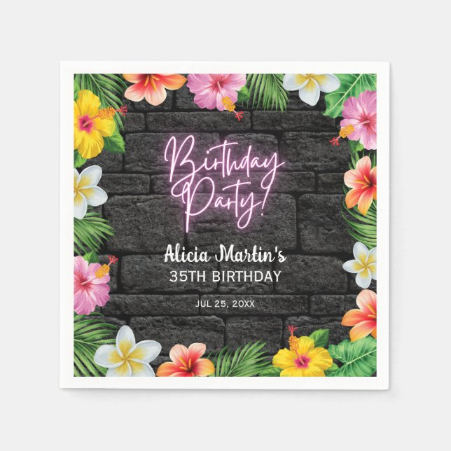 Serviette En Papier Neon Forêt Tropicale Été Hawaii fête d'anniversair (Devant)