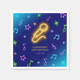 Serviette En Papier Neon Glow Singer Karaoke Anniversaire