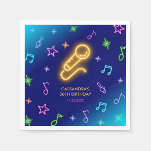 Serviette En Papier Neon Glow Singer Karaoke Anniversaire