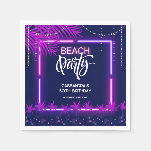 Serviette En Papier Neon Lights Palm Beach Night Party Anniversaire (Devant)