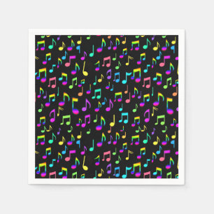 Serviette En Papier Neon Rainbow Notes musicales sur Black