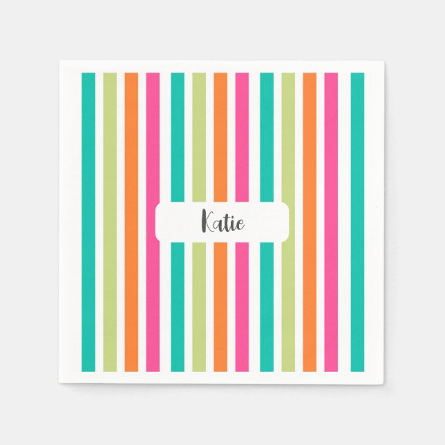 Serviette En Papier Neon rainbow rayures amusant rétro (Devant)