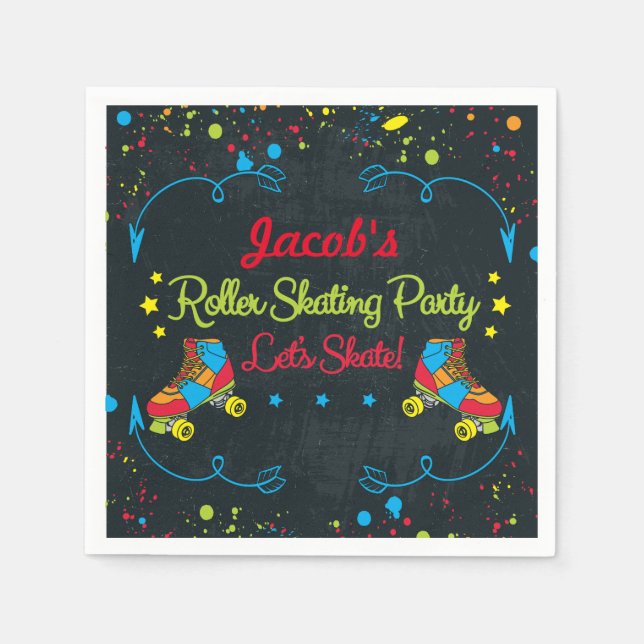 Serviette En Papier Neon Roller Skate Anniversaire Napkins (Devant)