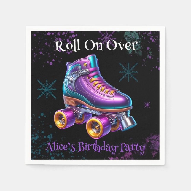 Serviette En Papier Neon Rollerskate fête d'anniversaire Personnalisé (Devant)
