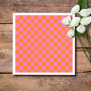 Serviette En Papier Neon rose Orange À damiers damier Vintage