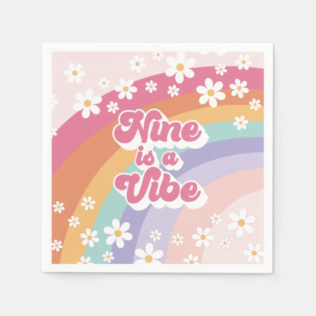 Serviette En Papier Neuf est Vibe Retro Rainbow 9e anniversaire (Devant)
