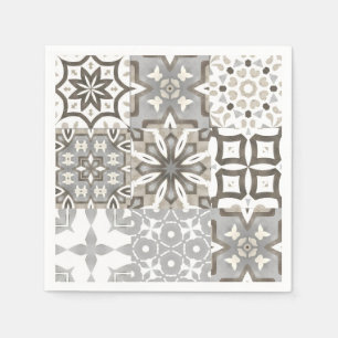 Serviette En Papier Neutre, beige, gris, tuiles marocaines