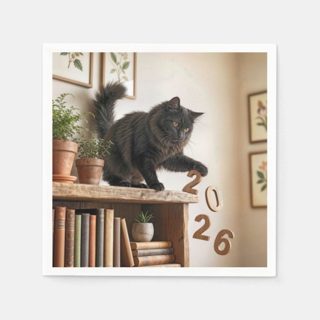 Serviette En Papier New Year 2027 Playful Cat (Devant)
