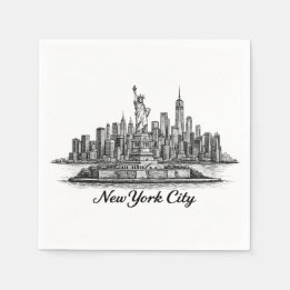 Serviette En Papier New York City Skyline Line Art Illustration