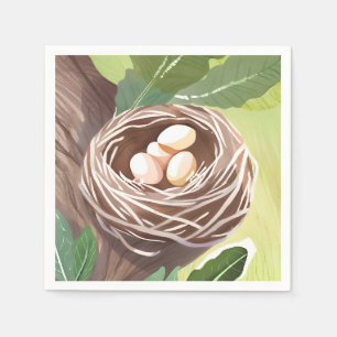 Serviette En Papier Nid d'oiseau   Œufs de nature à l'aquarelle