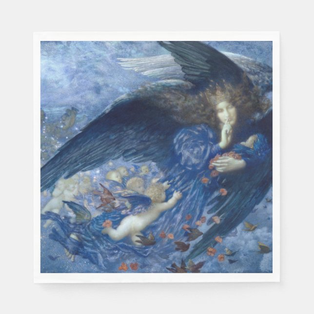 Serviette En Papier Night with her Train of Stars (Angel with Cherubs) (Devant)