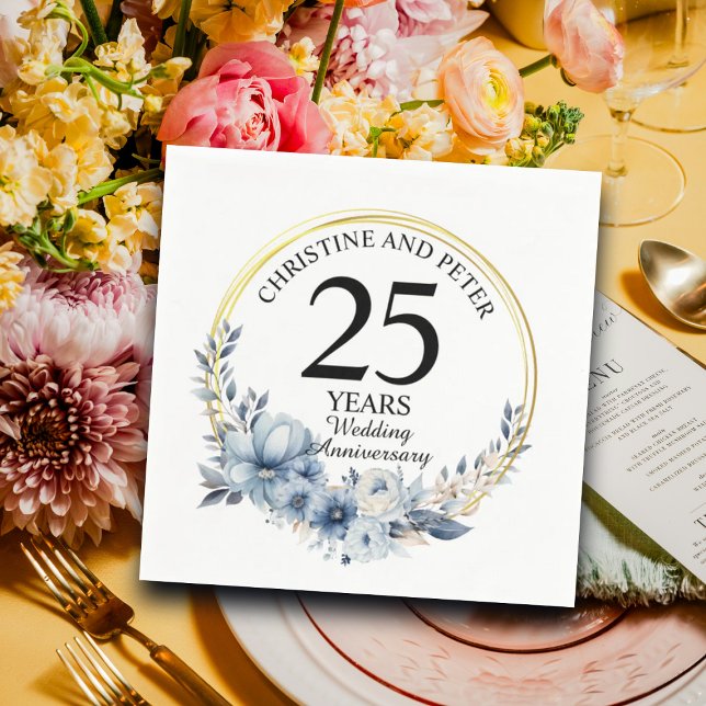 Serviette En Papier N'importe quel Mariage Elégant Blue Floral Anniver (Créateur téléchargé)