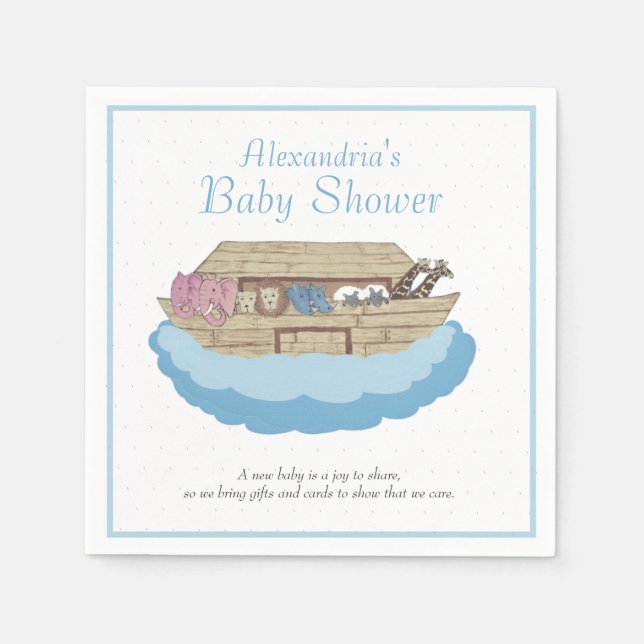 Serviette En Papier Noah's Ark Baby Boy Baby shower bleu (Devant)