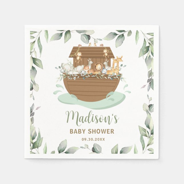 Serviette En Papier Noah's Ark Greenery Baby shower 1er anniversaire (Devant)
