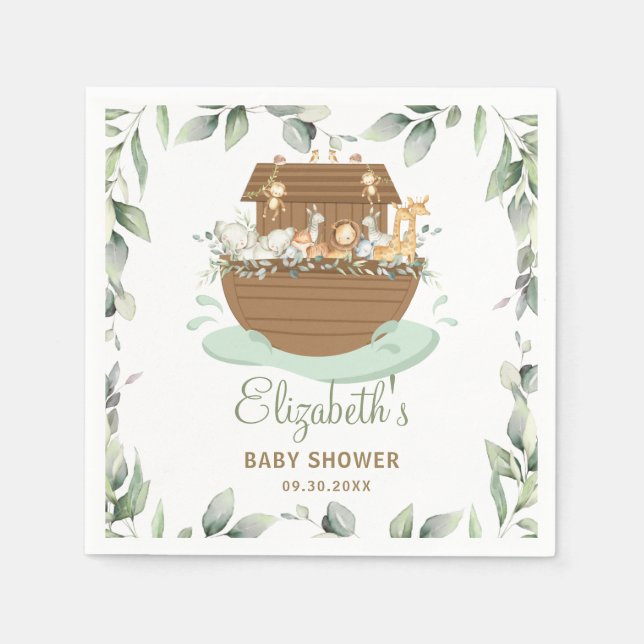 Serviette En Papier Noah's Ark Greenery Baby shower Anniversaire Baptê (Devant)