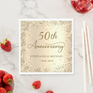Serviette En Papier Noces de mariage 50 ans paillettes métalliques or