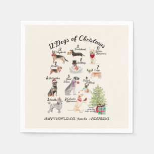 Serviette En Papier Noël 12 chiens de signature de fête de Noël