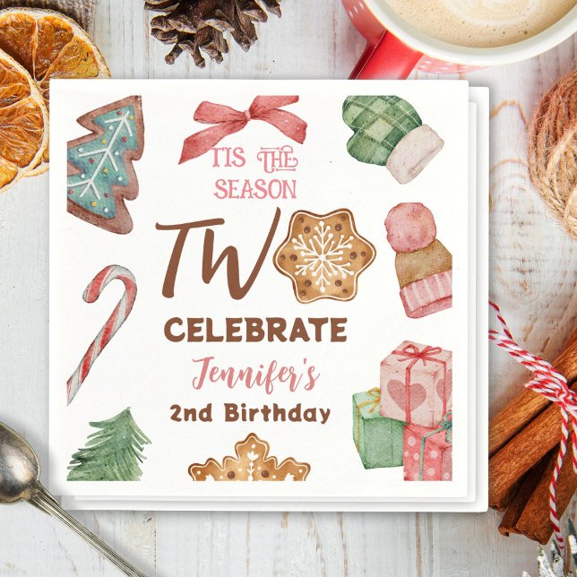 Serviette En Papier Noël 2e anniversaire Fête d'hiver rose fille (Créateur téléchargé)