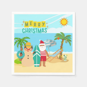 Serviette En Papier Noël à la plage de Santa