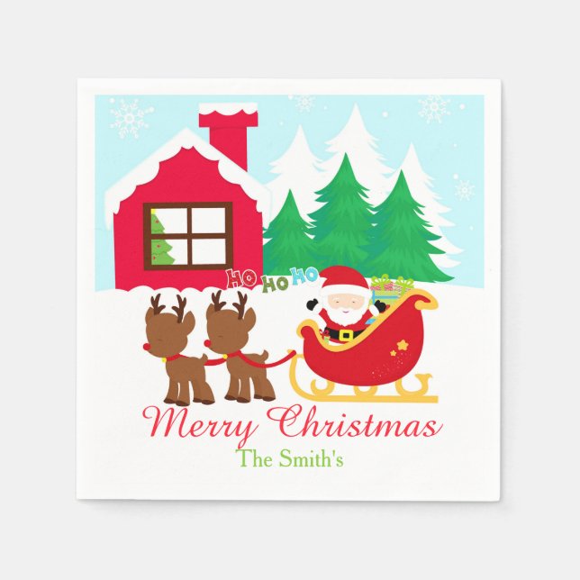 Serviette En Papier Noël à père Noël et Reindeer (Devant)
