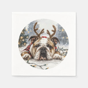Serviette En Papier Noël anglais Bulldog Reindeer