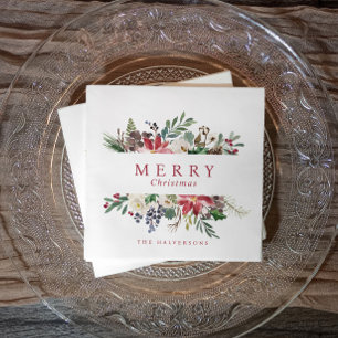 Serviette En Papier Noël Aquarelle Botanique Rustique Verdure
