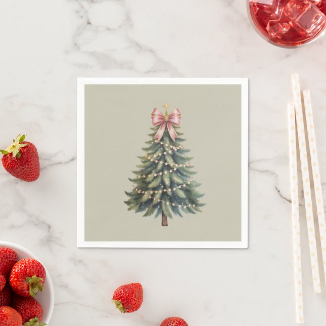 Serviette En Papier Noël Arbre Bow Coquette Xmas (En situation)