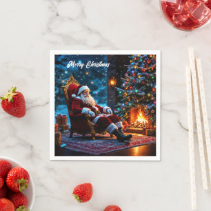 Serviette En Papier Noël arbre vacances hiver art mignon Père Noël