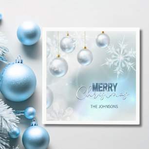 Serviette En Papier NOËL argenté bleu de flocons de neige de babiole