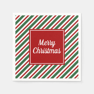 Serviette En Papier Noël aux rayures rouges et vertes modernes