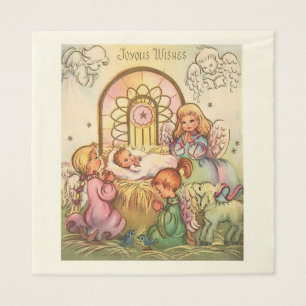 Serviette En Papier Noël Bébé Jésus en Manger Angels