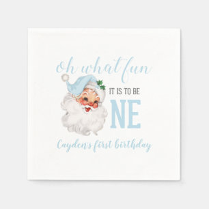 Serviette En Papier Noël Blue Père Noël premier anniversaire