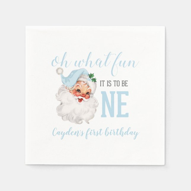 Serviette En Papier Noël Blue Père Noël premier anniversaire (Devant)