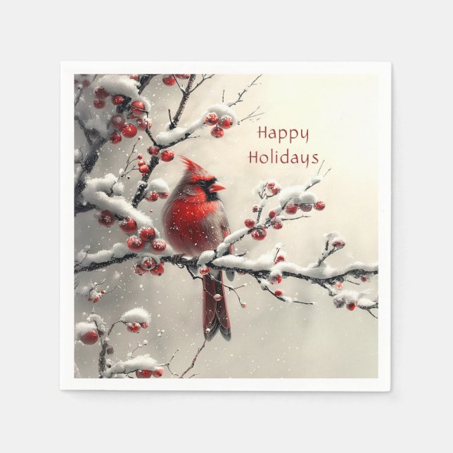 Serviette En Papier Noël Cardinal Rouge Vacances Napkin (Devant)