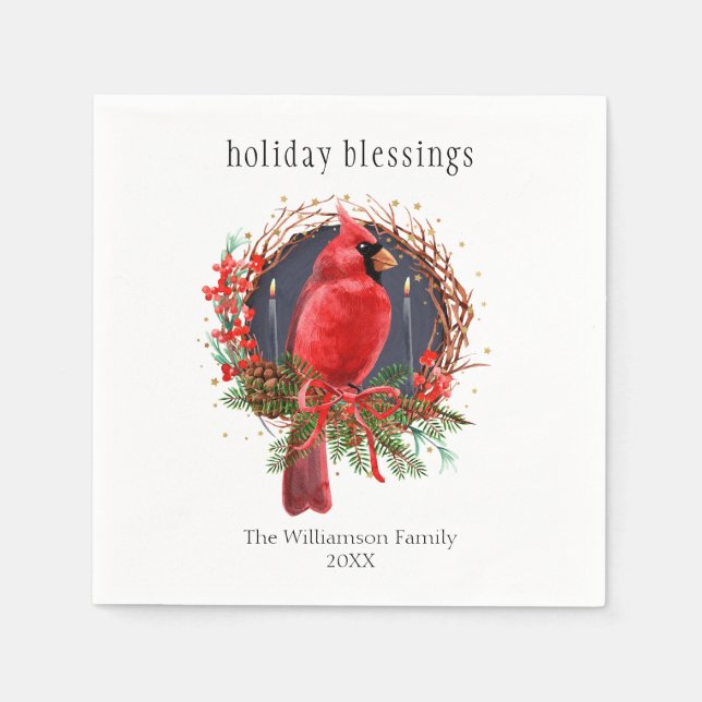 Serviette En Papier Noël Cardinal Rouge Yule Solstice Boho Holiday (Devant)