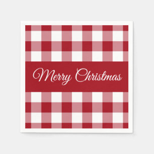 Serviette En Papier Noël Carreaux Rouge Et Blanc Rustique