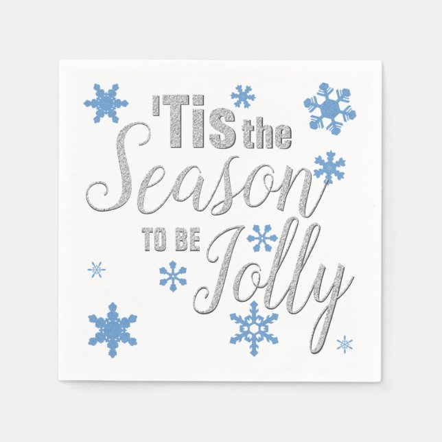 Serviette En Papier Noël C'est la saison Snowflake Blue Silver (Devant)