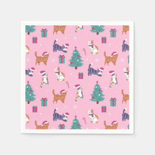 Serviette En Papier Noël Chats et arbres Motif de vacances