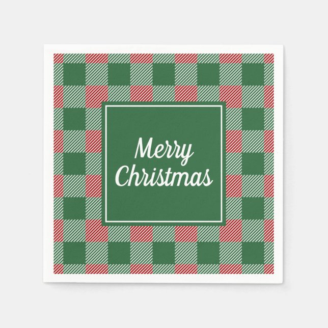 Serviette En Papier Noël Classique Vert Et Rouge Plaid (Devant)