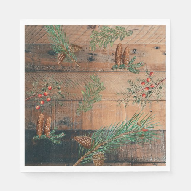 Serviette En Papier Noël Conifères rustiques Bois de pin (Devant)
