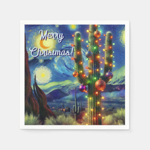 Serviette En Papier Noël dans le désert Saguaro Cactus Magnet