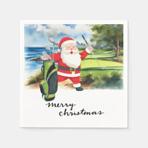Serviette En Papier Noël de golf avec Santa Claus Golfer