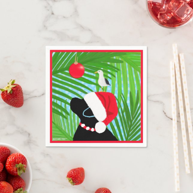 Serviette En Papier Noël de la mouette de Père Noël noire tropicale (En situation)