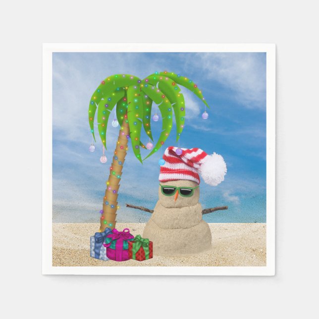 Serviette En Papier Noël de l'homme de sable tropical avec palmier (Devant)