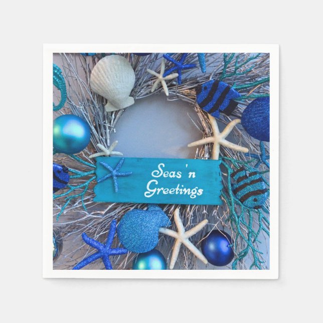 Serviette En Papier Noël de Noël des coquillages côtiers tropicaux (Devant)