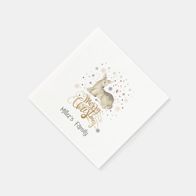 Serviette En Papier Noël Deer & Joyeux Noël Typographie (Coin)