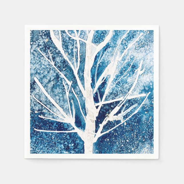 Serviette En Papier Noël du bouleau blanc d'hiver (Devant)